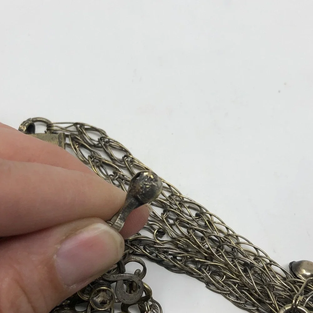 Tribal Amulet Pendant Box Jacket Closure Silver Brass Tone Blue Stone‎